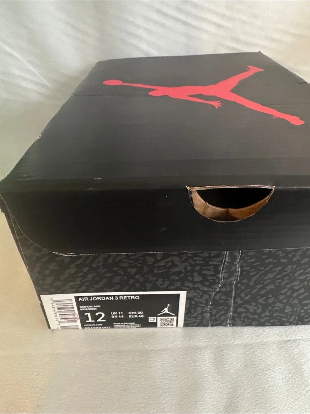 New! Air Jordan 3 Retro Black Cement sneaker featuring black leather!